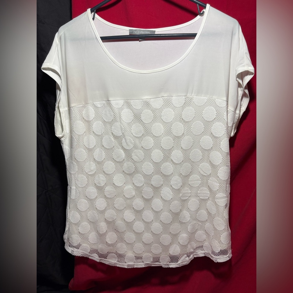 NY Collection White Boxy Blouse with Overlay 21↔️13↕️ #1892